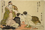 Arm-wrestling (Ude-zumô): Champion of the West, Naniwaya Okita of Asakusa (Nishi no kata, seki, Asakusa Naniwaya Kita) versus Champion of the East, Takashimaya Ohisa of Ryôgoku (Higashi no kata, seki, Ryôgoku Takashima Hisa)