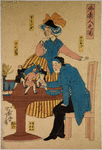 The picture of foreigners; a Chinese man, a Dutch woman and three dwarves