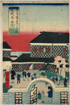 A picture showing the front garden of the Tuskiji Hotel, Tokyo