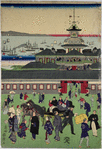 Prosperous area of  Tsukiji in Tokyo, with carriages.  The beautiful scene of the hotel