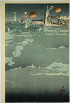 Our Torpedo Hitting a Russian Warship at the Great Naval Battle of Port Arthur