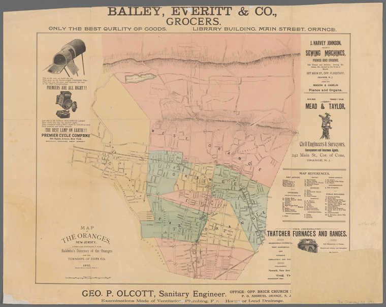 Map of the Oranges, New Jersey NYPL Digital Collections