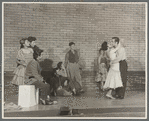 Chita Rivera, Ken LeRoy [far right] and cast members as Sharks and their girls in the stage production West Side Story