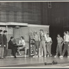 Ken LeRoy and Mickey Calin (a.k.a. Michael Callan) [seated], David Winters, Tony Mordente and cast as Sharks and Jets in the stage production West Side Story