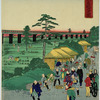 Train on bridge; farms in foreground