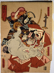 Pulling the Elephant (Zôbiki): Actors Ichikawa Ebizô V as Prince Suzuka (Suzuka no Ôji) and Ichikawa Danjûrô VIII as Yamanoue Gennaizaemon,