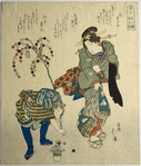 Geisha with boy picking up ornaments