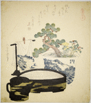 Miniature landscape with robe and bonsai