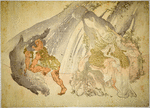 Yamauba watching Kintaro and boar