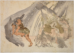 Yamauba watching Kintaro and boar