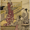 Veranda with three women; one preparing fish 