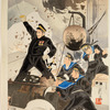 Japanese soldiers fire cannon at ship