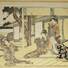 Four women; three inside, one outside