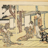 Four women; three inside, one outside