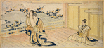 Two figures; one dancing, the other sitting