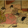 Three girls playing utagaruta (the game of poem cards)