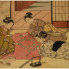 Three girls playing utagaruta (the game of poem cards)