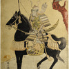 Minamoto no Yoshitzune, the most famous of Japanese heroes, in full armor, mounted upon his black horse Sarusumi