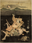 Sanada no Yoichi trying to behead Matana no Goro whom he has thrown to the ground, but finding it impossible to draw his short sword from its scabbard owing to congealed blood