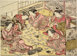 Five Yoshiwara women playing the game of Utagaruta (poetry card game)