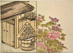 The fire buckets at the entrance gate to the Yoshiwara./Flowers