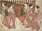 Yoshiwara women walking in the Naka no cho, the principle street of the quarter