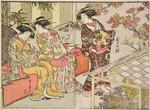 Three Yoshiwara women at a chrysanthemum show