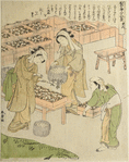 Women gathering silkworm cocoons
