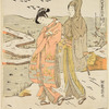 A young woman and her lover walking upon the river bank at Mukojima