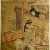 Two lovers and a jealous observer looking at them through a window
