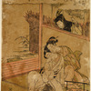 Two lovers and a jealous observer looking at them through a window