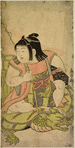 A young boy as Urashima seated upon the back of a huge hairy-tailed tortoise
