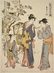 Women and boys visiting the shrine of Inari at Oji