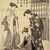 Woman dressing a girl's hair with iris ornaments