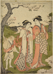 Women and a small boy viewing the cherry blossoms at Asukayama