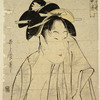 Large head and bust of a woman in a bath robe