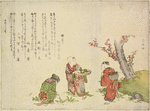 Three children gathering dandelions