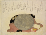 A hand mirror with lacquer case and a bowl of Kaga porcelain