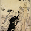 Sashie.  A group of men and women making merry upon the balcony of a joroya on the bank of the river Sumida.  Right-hand sheet of a diptych