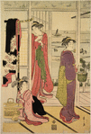 Group of women in a tea house overlooking Edo Bay