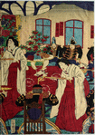 Kyushu army officers drinking sake from giant bowls