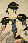 Heads and busts of three women in the style known as "kira-ye" (literally "gorgeous picture")