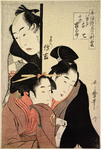 Kichizaemon Denschichi discovering the lovers Yaoya Oshichi and Kosho Kichisaburo