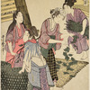 Women feeding silk-worms with mulberry leaves