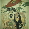 The young daughter of a nobleman out for a walk attended by two women and a boy bearing an umbrella