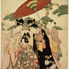 The young daughter of a nobleman out for a walk attended by two women and a boy bearing an umbrella