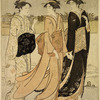 Two groups of women on the bank of the river Sumida