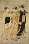 Two groups of women on the bank of the river Sumida