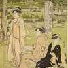 A holiday group in the country in summer.  A sign post indicates that the place is near the village of Oshikama