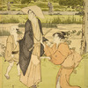 A holiday group in the country in summer.  A sign post indicates that the place is near the village of Oshikama